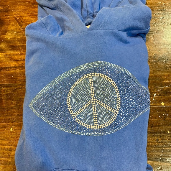 Lauren Moshi Vibrant Blue Hoodie with studded peace sign and evil eye - Picture 3 of 4